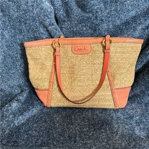Coach Tan and Coral Tote Bag